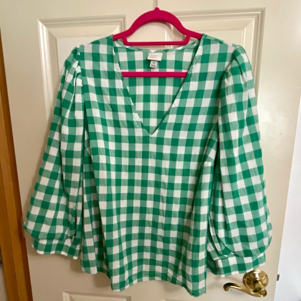 Target plus size green gingham puff sleeve top.